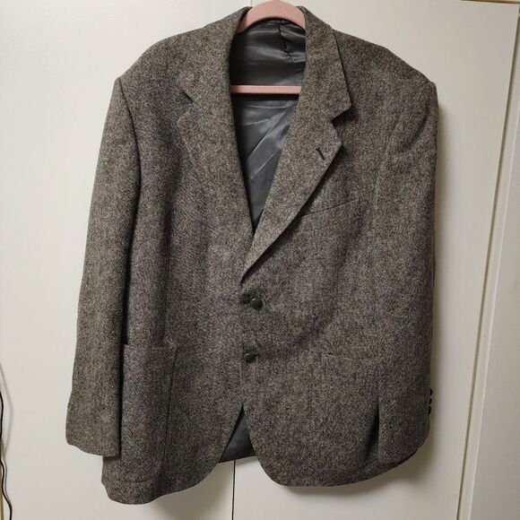 Vntg Oakmont mens gry tweed herringbone blazer elbow pads sz 44R teacher grandpa - Picture 1 of 15